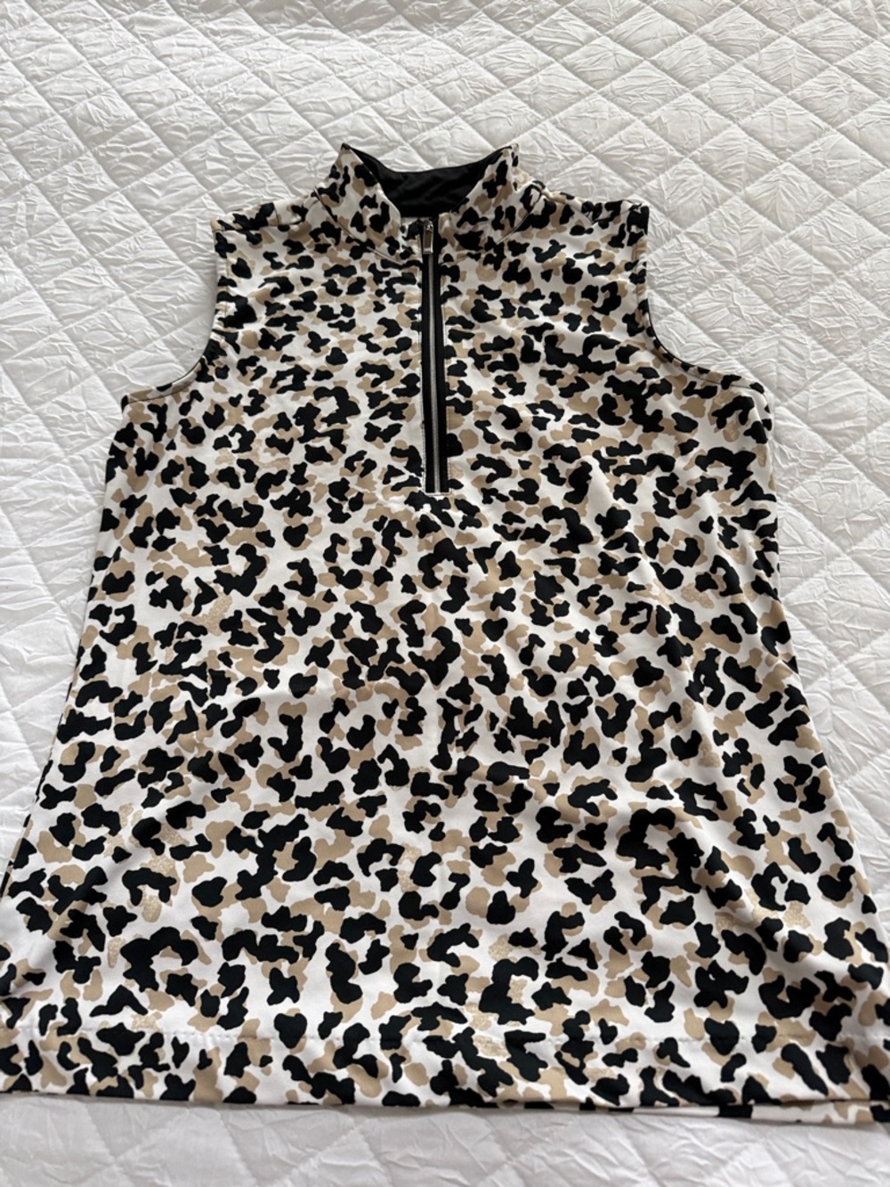Sleeveless golf top Leopard Print Zip - Black & Tan